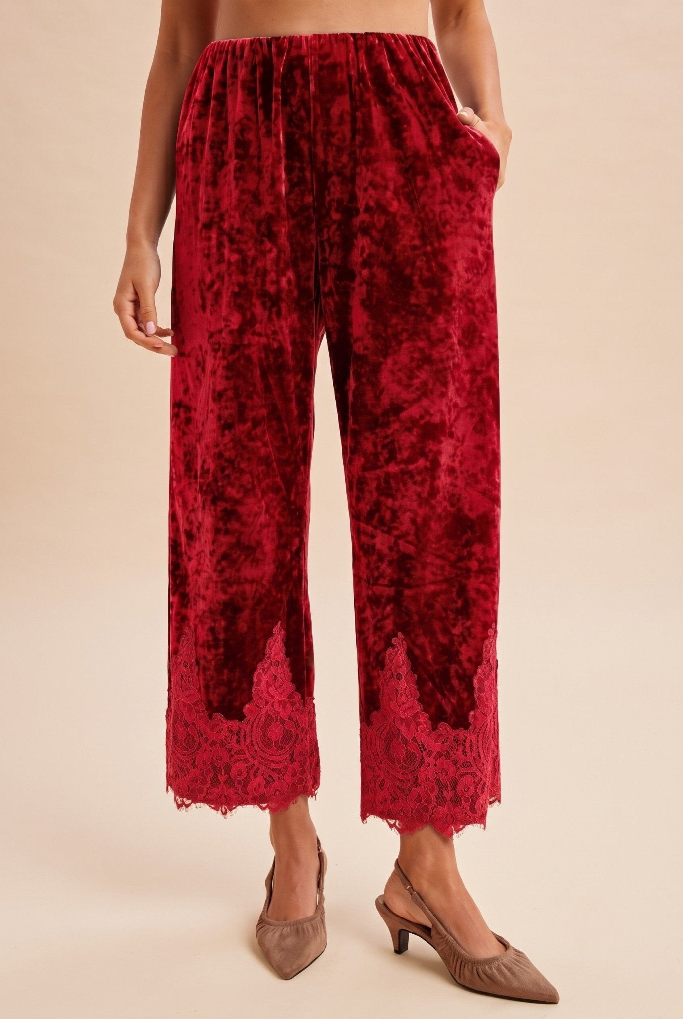 Odette Lace Hem Velvet Pants - Westly