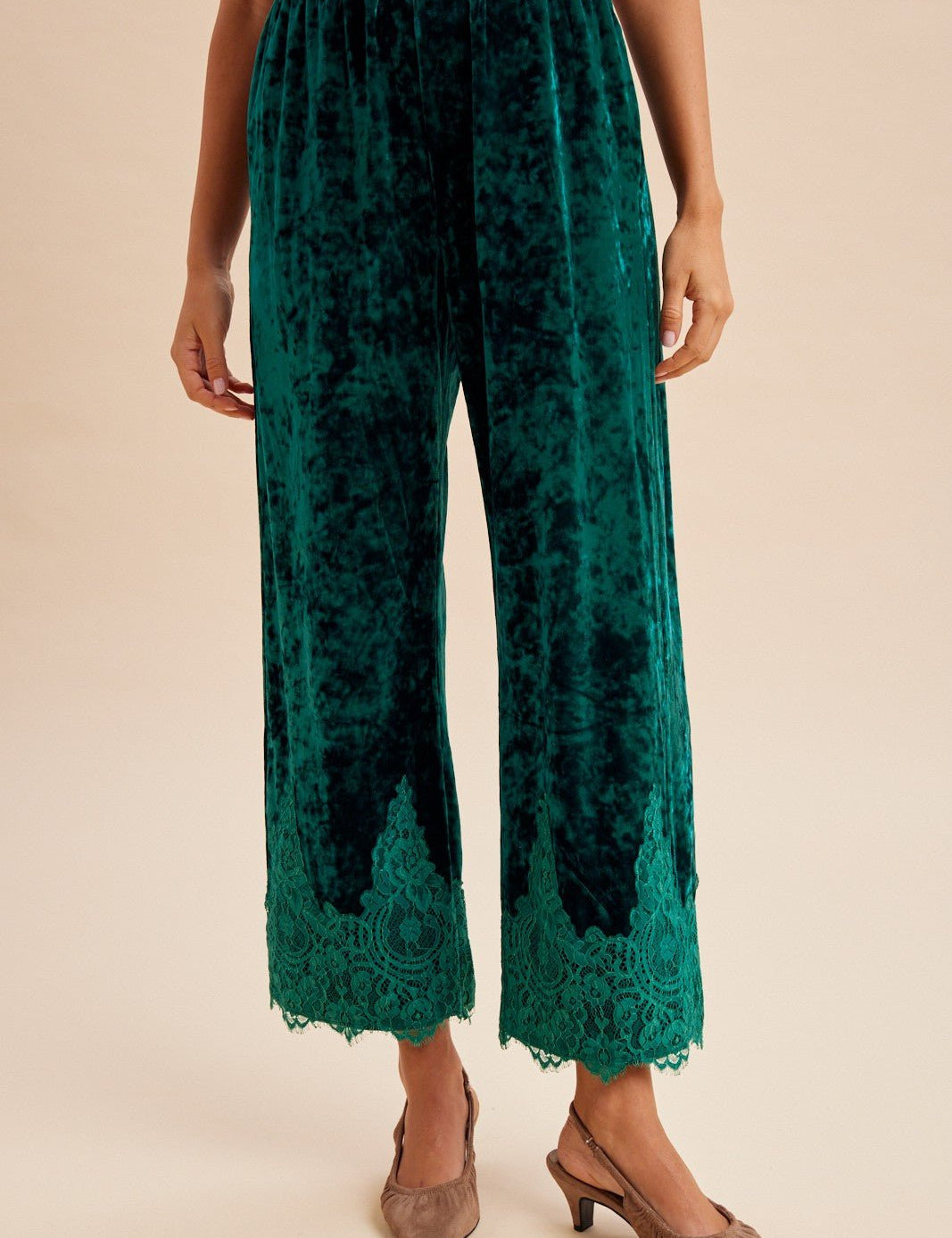 Odette Lace Hem Velvet Pants - Westly