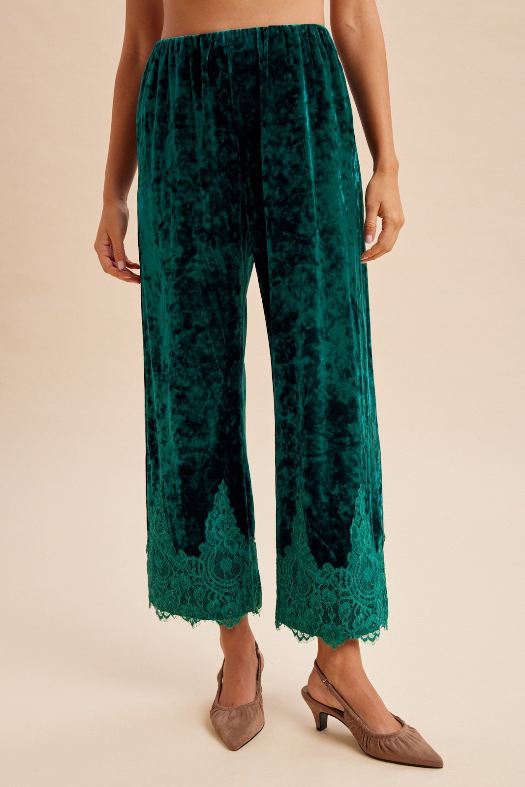 Odette Lace Hem Velvet Pants - Westly