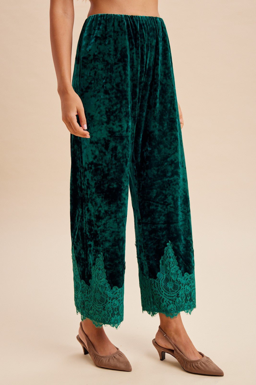 Odette Lace Hem Velvet Pants - Westly
