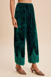 Odette Lace Hem Velvet Pants - Westly