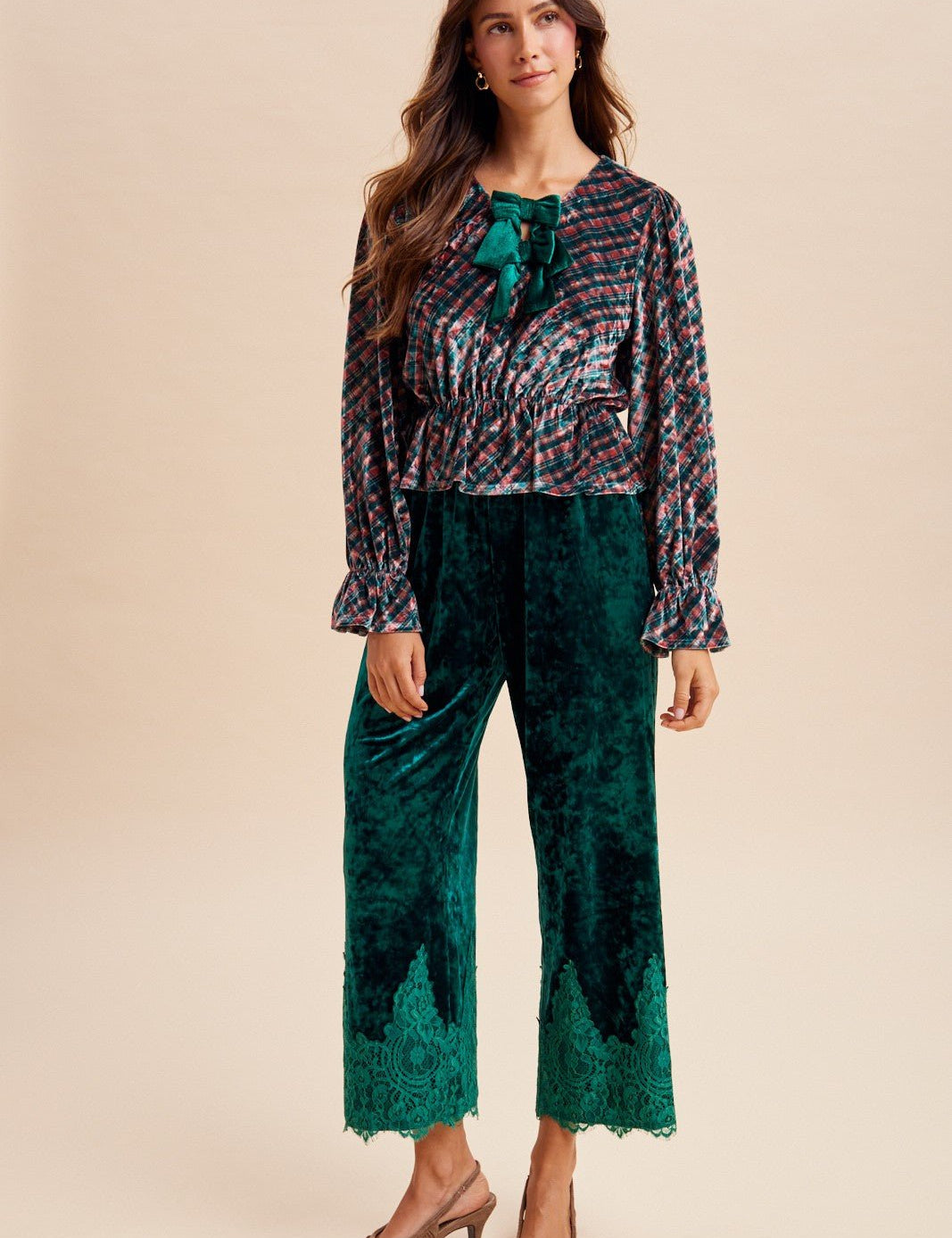 Odette Lace Hem Velvet Pants - Westly