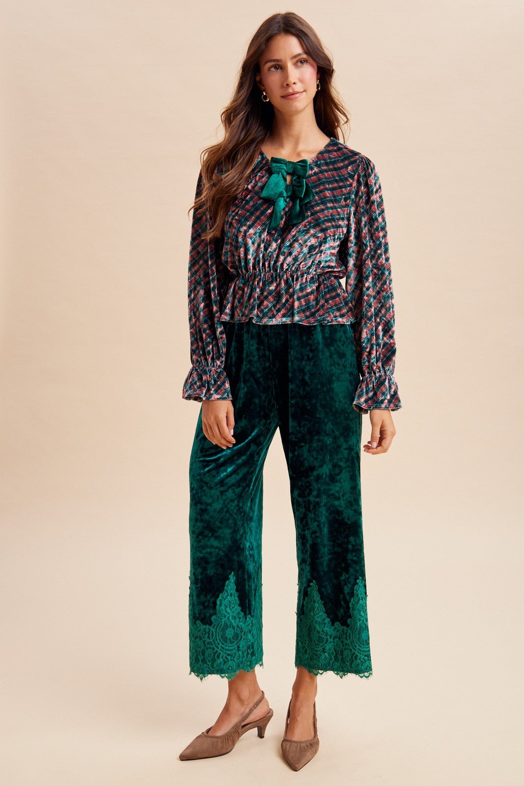 Odette Lace Hem Velvet Pants - Westly