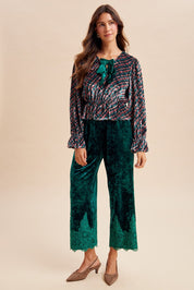Odette Lace Hem Velvet Pants - Westly