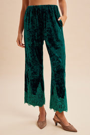 Odette Lace Hem Velvet Pants - Westly