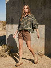 Off Grid Camo Denim Ruffled Top - Westly