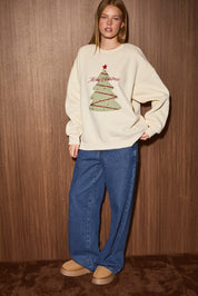 Oh Christmas Tree Gingham Graphic Sweatshirt in Cream — product photo 04
