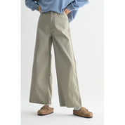 Olive Wide Leg Twill Cotton Pants - Westly