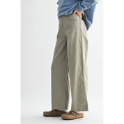 Olive Wide Leg Twill Cotton Pants - Westly
