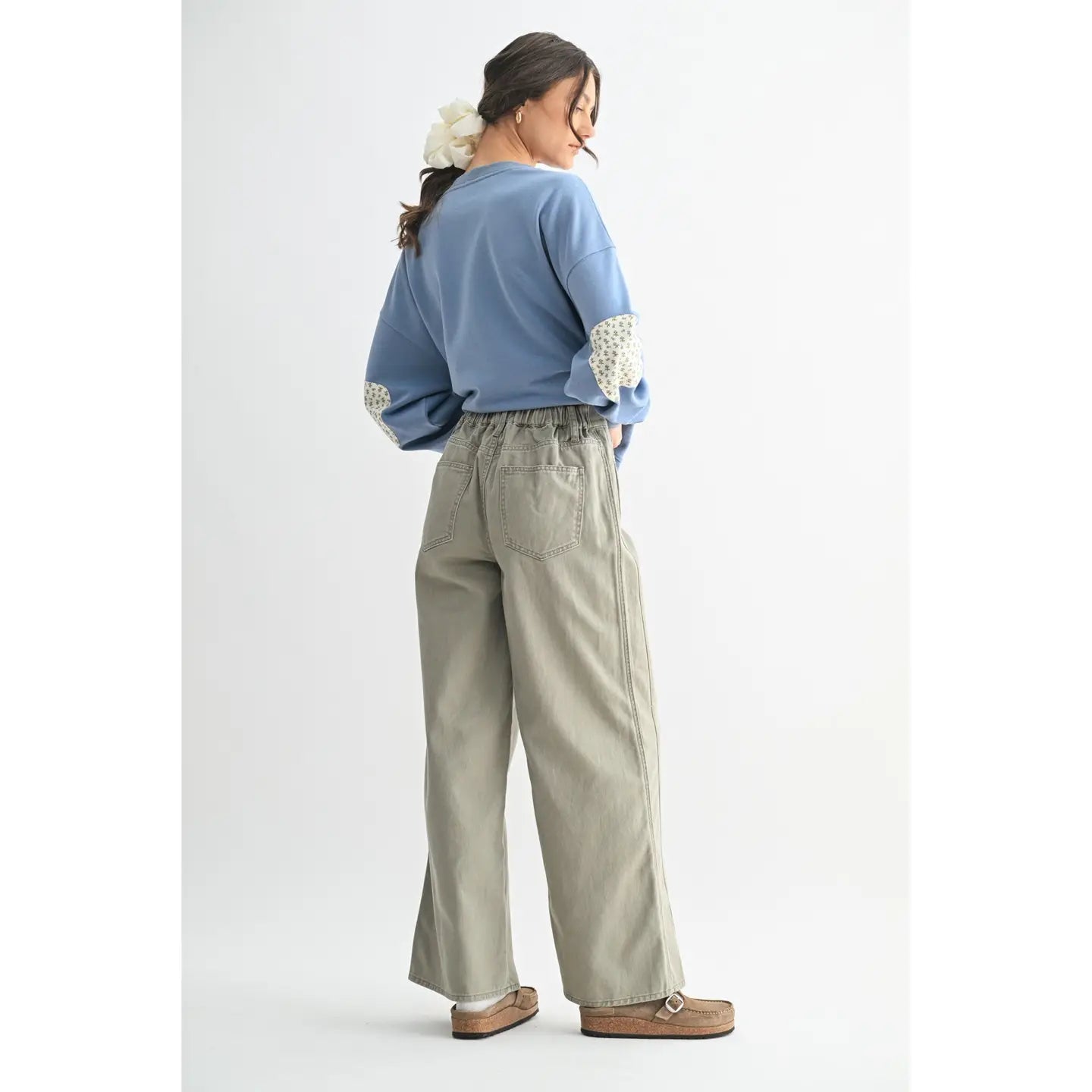 Olive Wide Leg Twill Cotton Pants - Westly