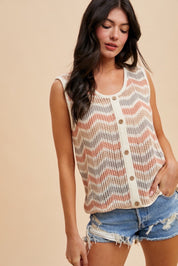 On The Horizon Zig - Zag Striped Crochet Sweater Top - Westly