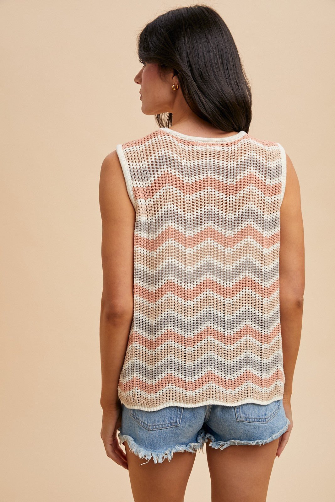 On The Horizon Zig - Zag Striped Crochet Sweater Top - Westly