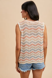 On The Horizon Zig - Zag Striped Crochet Sweater Top - Westly