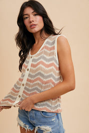 On The Horizon Zig - Zag Striped Crochet Sweater Top - Westly