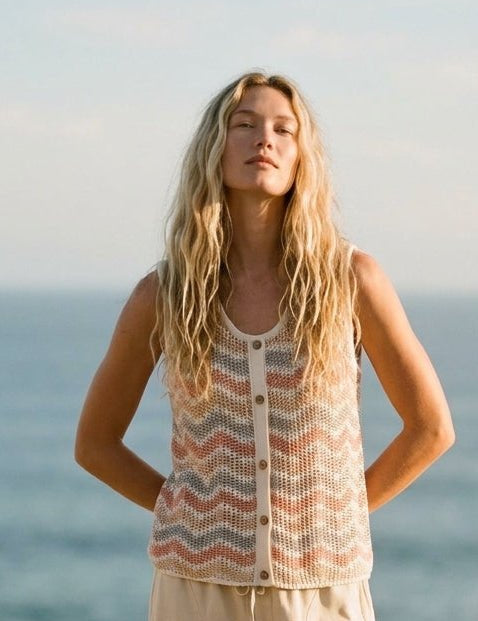 On The Horizon Zig - Zag Striped Crochet Sweater Top - Westly
