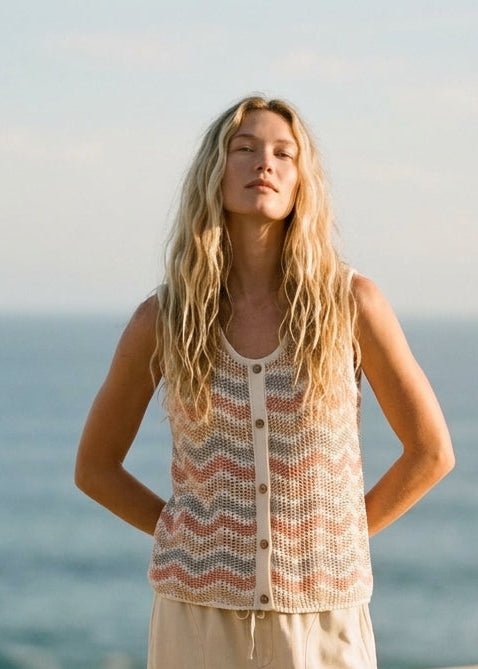 On The Horizon Zig - Zag Striped Crochet Sweater Top - Westly