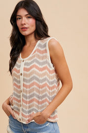 On The Horizon Zig - Zag Striped Crochet Sweater Top - Westly