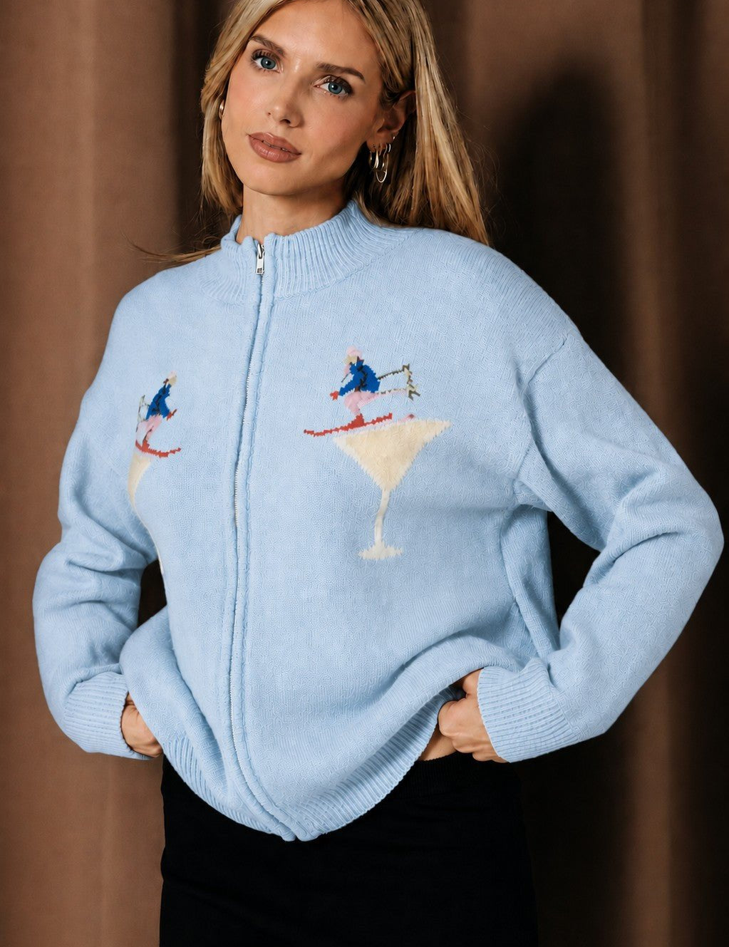 On the Rocks Ski Martini Zip Sweater - Westly