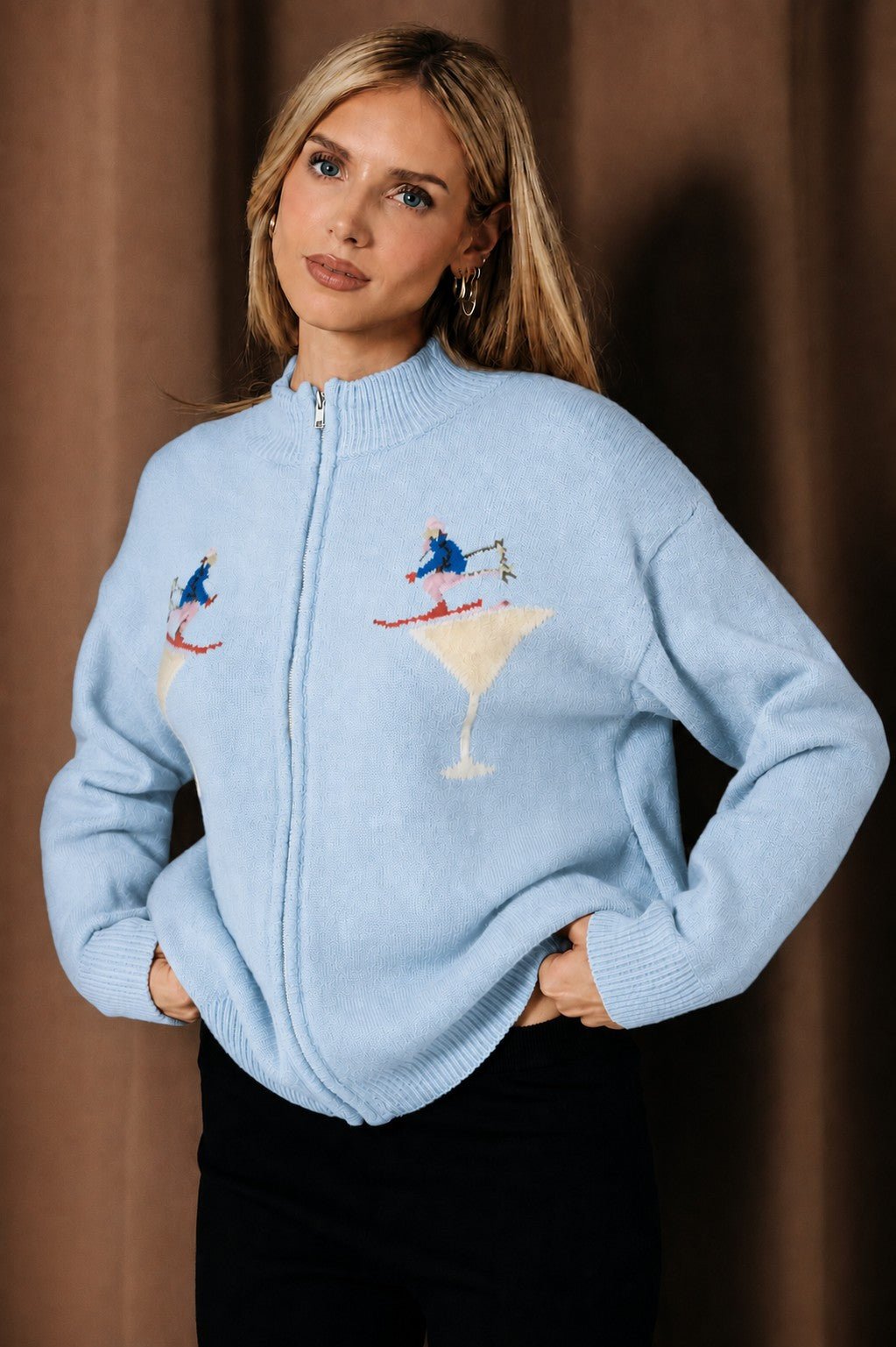On the Rocks Ski Martini Zip Sweater - Westly