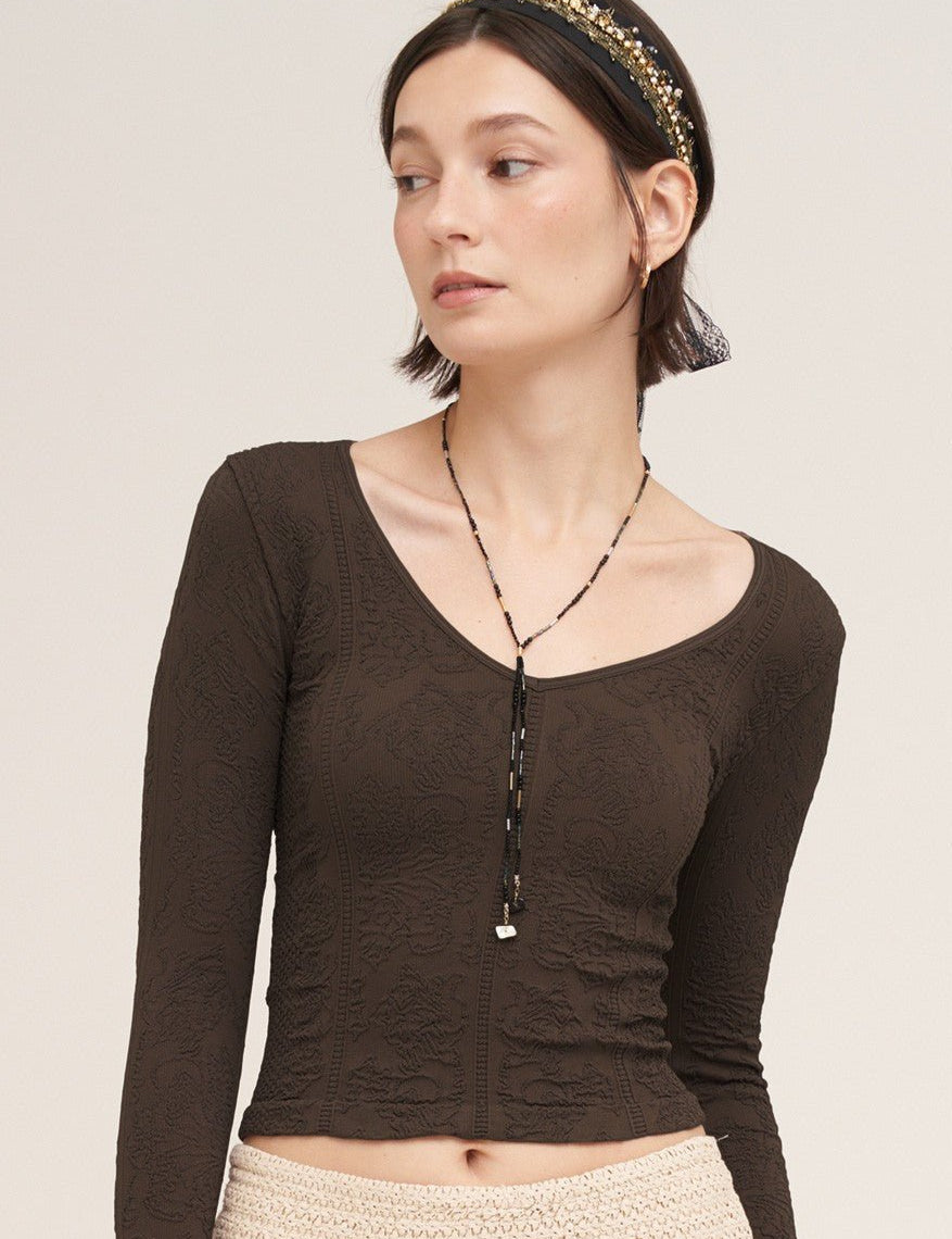 Ondine Lace Texture Long Sleeve Top - Westly
