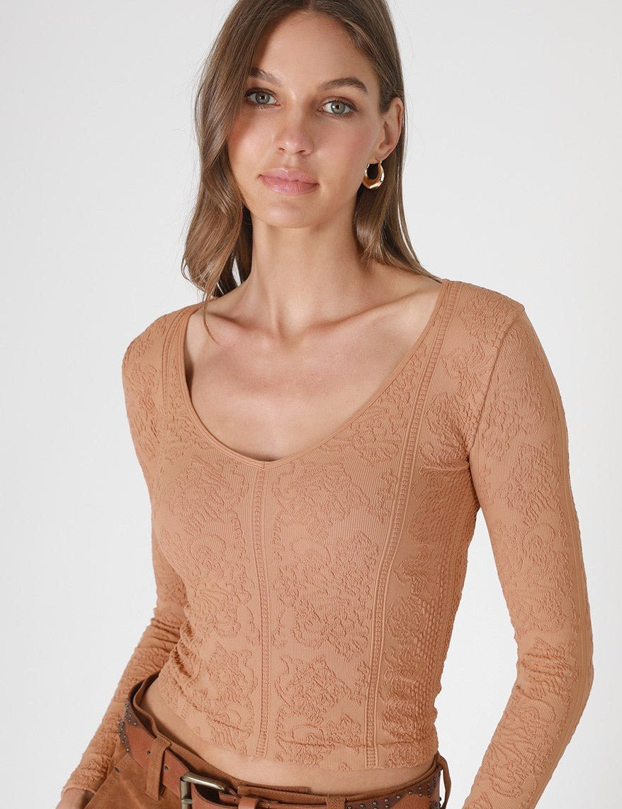Ondine Lace Texture Long Sleeve Top - Westly