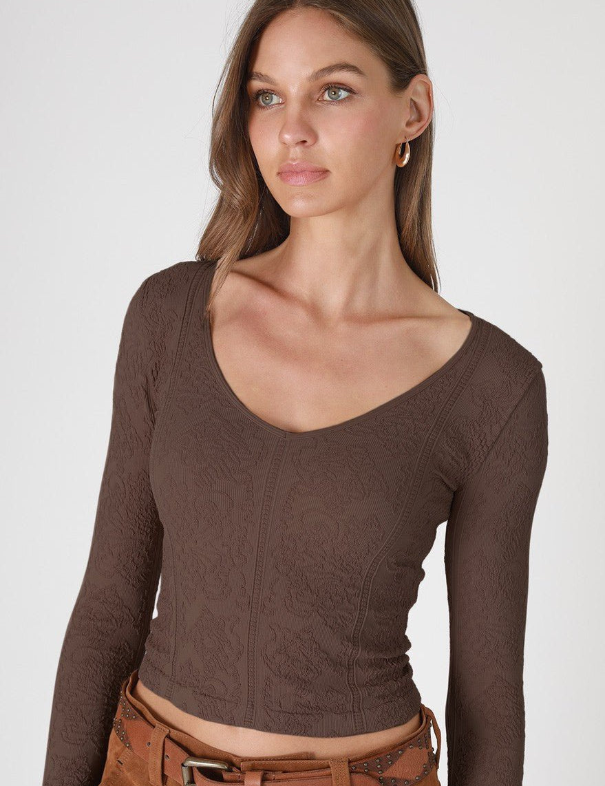 Ondine Lace Texture Long Sleeve Top - Westly