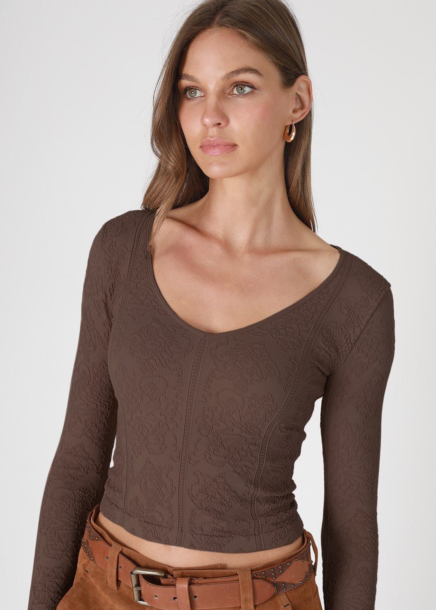 Ondine Lace Texture Long Sleeve Top - Westly