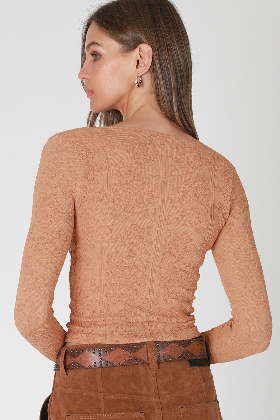 Ondine Lace Texture Long Sleeve Top - Westly