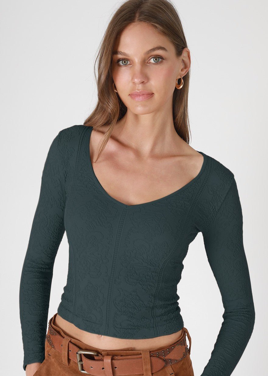 Ondine Lace Texture Long Sleeve Top - Westly