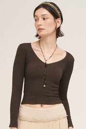 Ondine Lace Texture Long Sleeve Top - Westly
