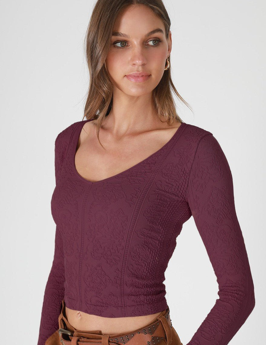 Ondine Lace Texture Long Sleeve Top - Westly