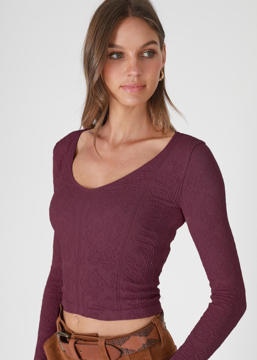 Ondine Lace Texture Long Sleeve Top - Westly