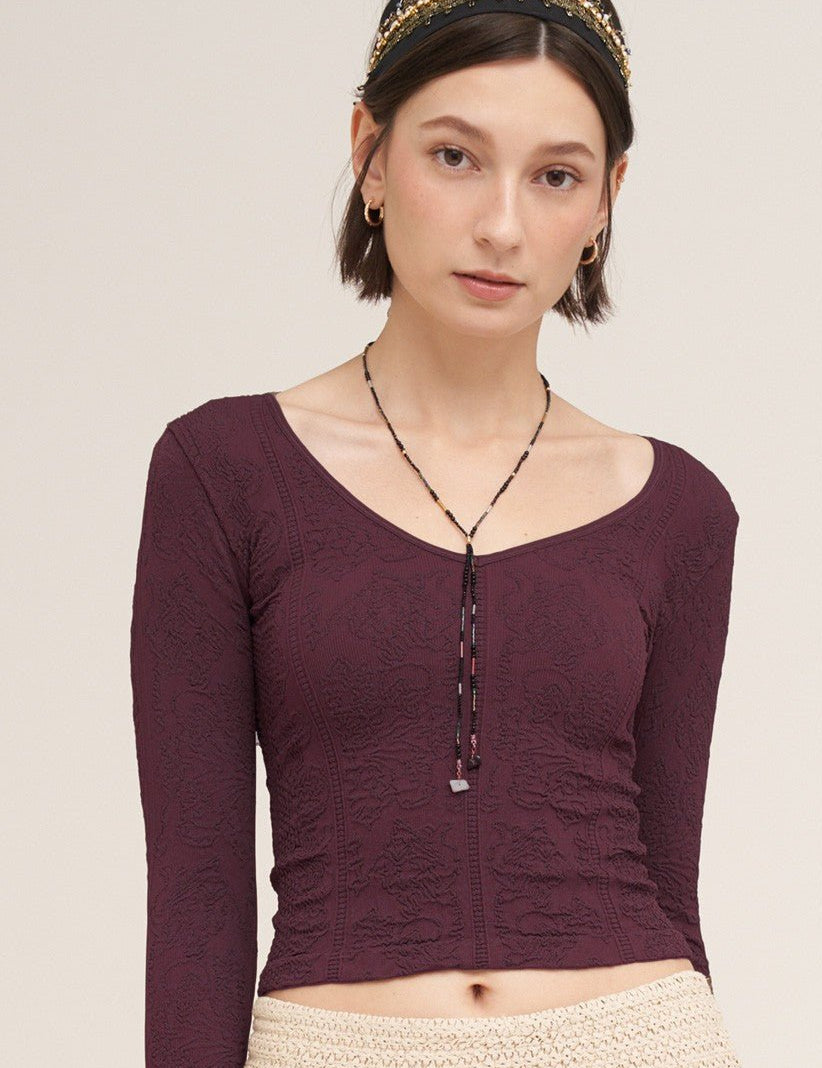 Ondine Lace Texture Long Sleeve Top - Westly