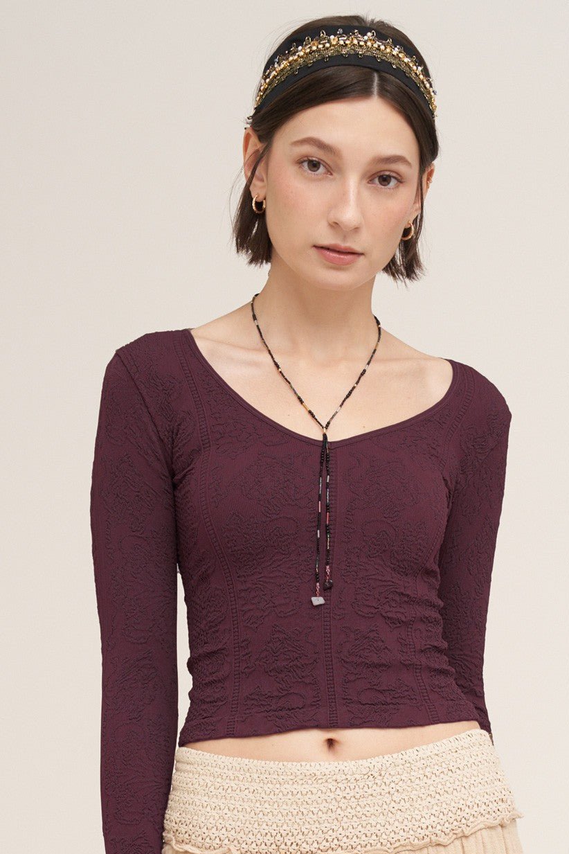 Ondine Lace Texture Long Sleeve Top - Westly