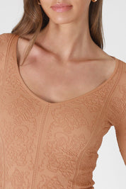 Ondine Lace Texture Long Sleeve Top - Westly