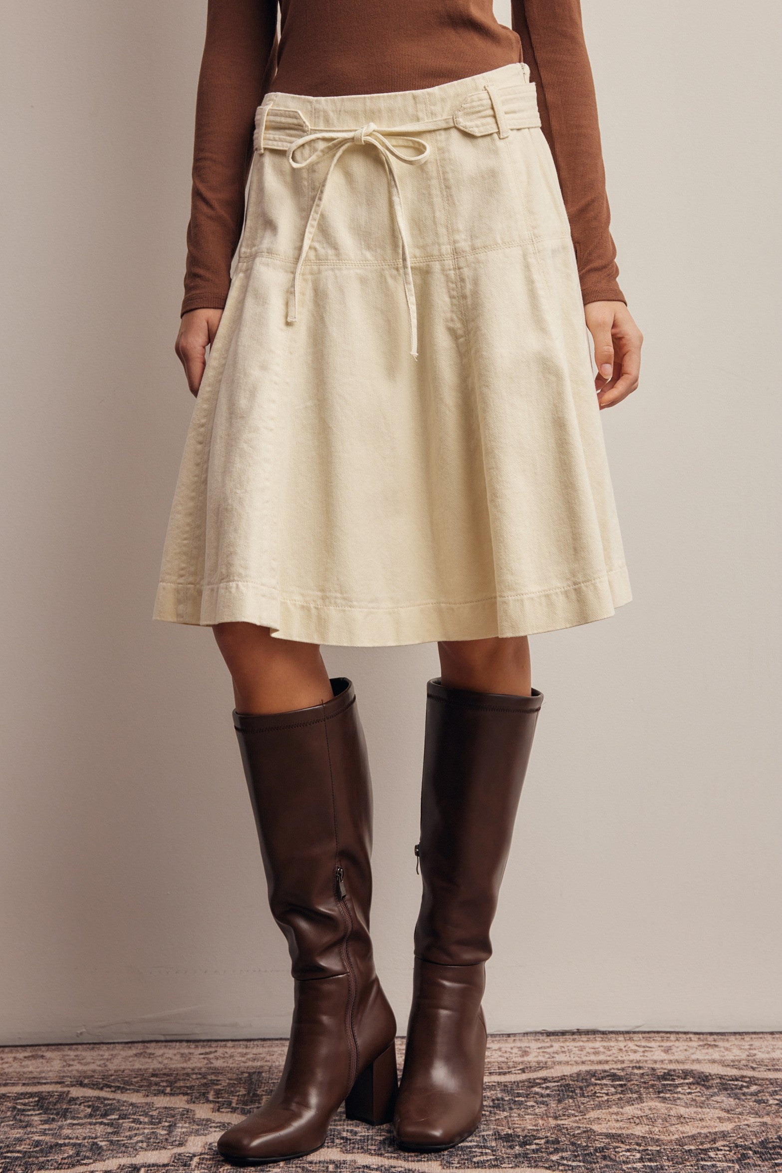 Opalstone Belted A-Line Midi Skirt in Cream, photo 2
