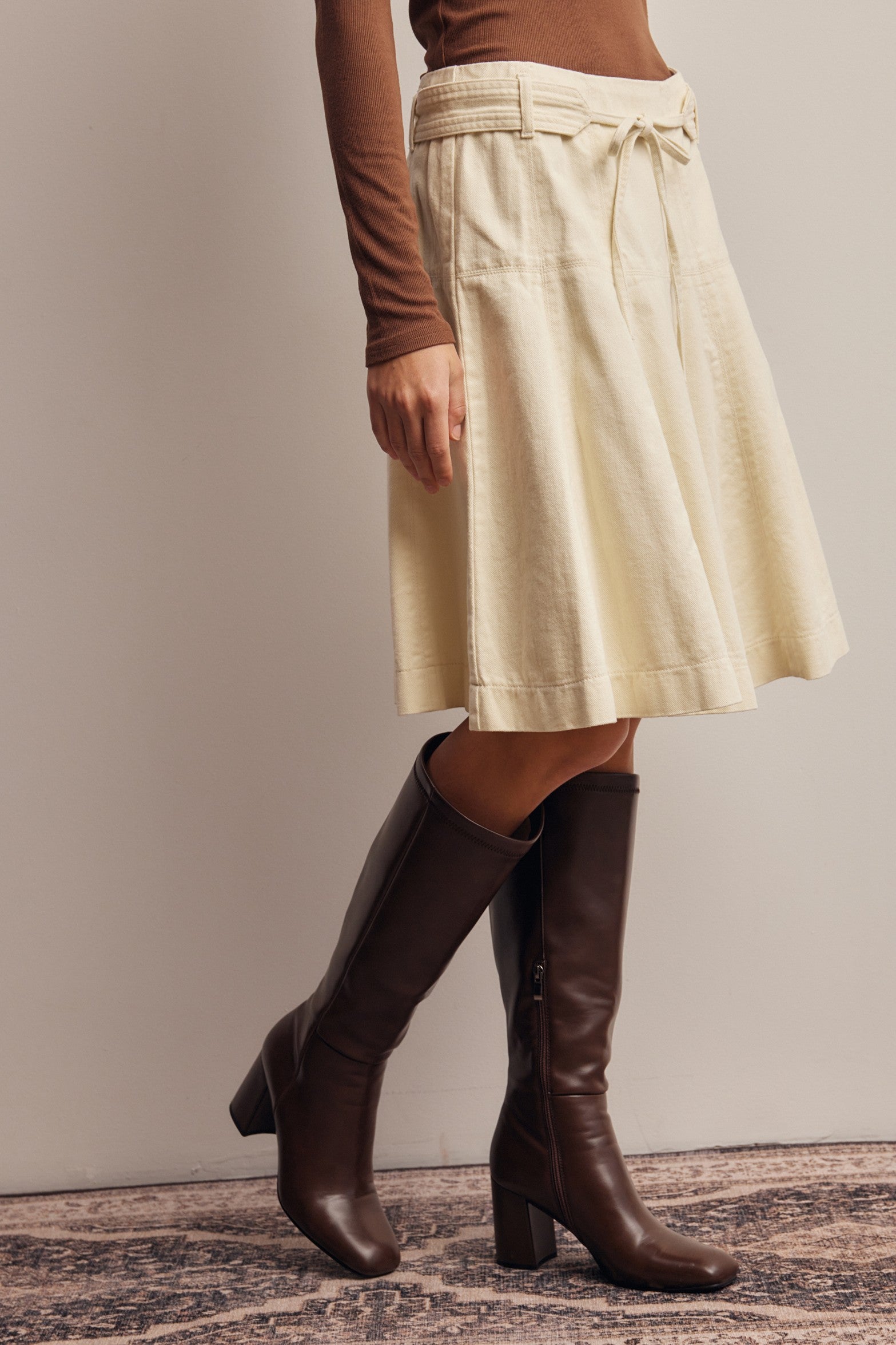Opalstone Belted A-Line Midi Skirt in Cream, photo 4