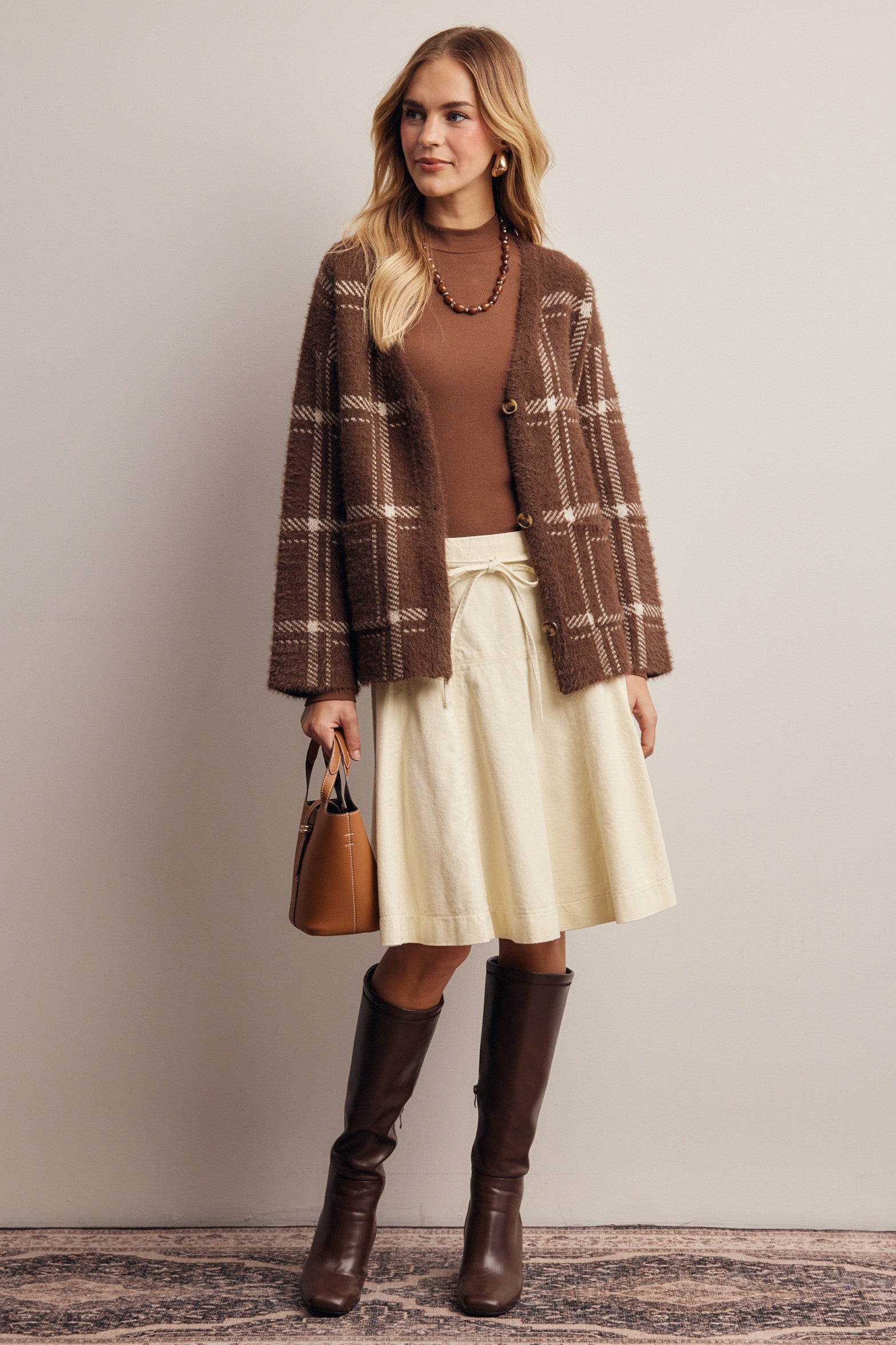 Opalstone Belted A-Line Midi Skirt in Cream, photo 6