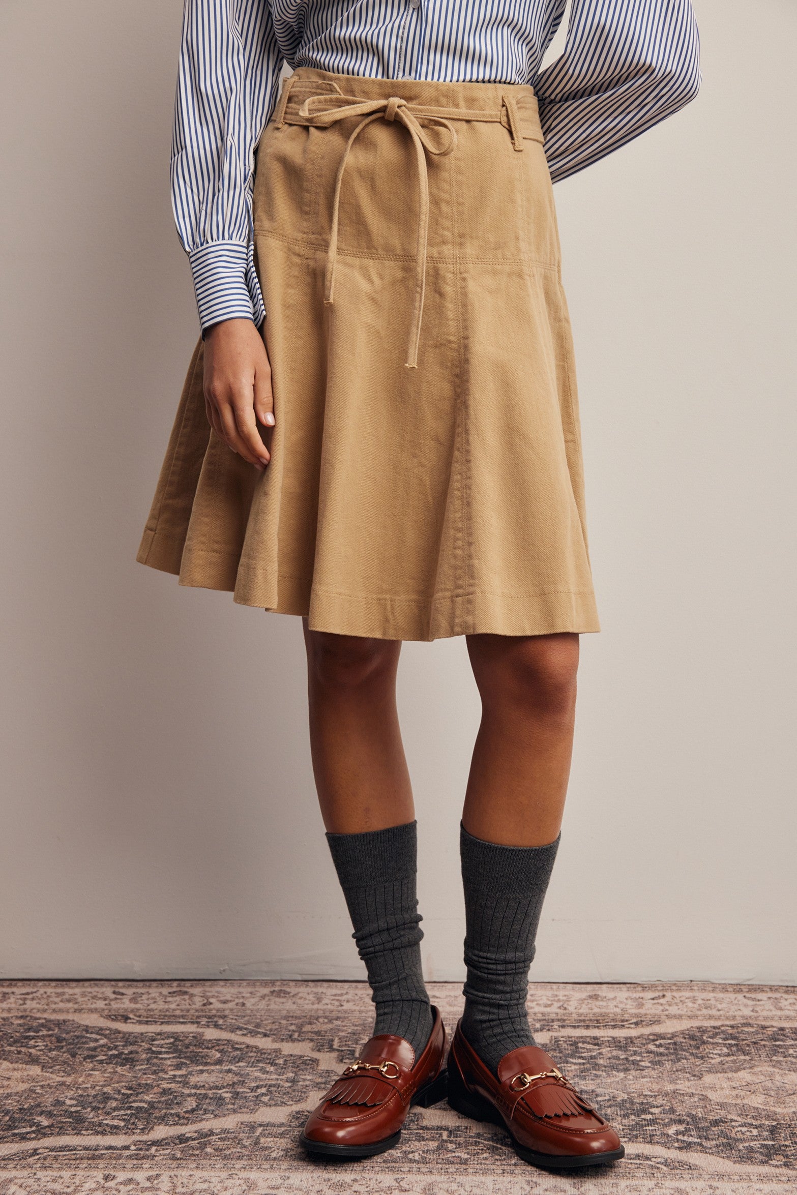 Opalstone Belted A-Line Midi Skirt in Taupe, photo 2