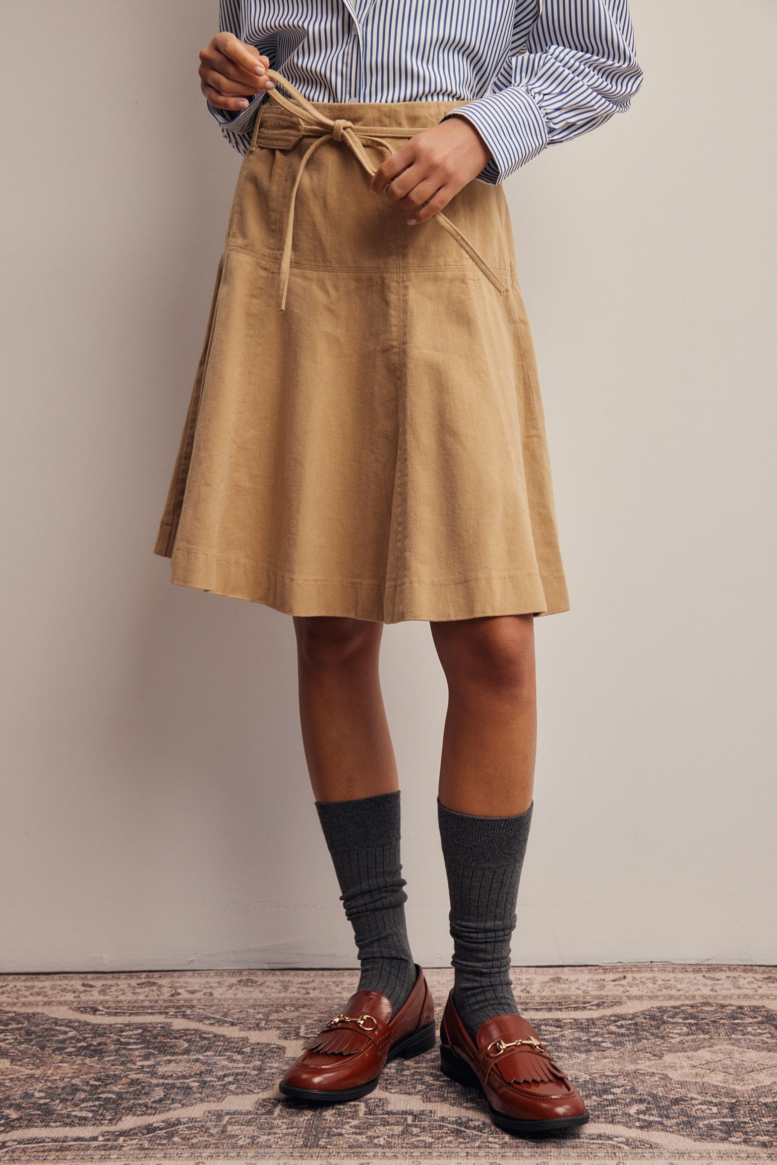 Opalstone Belted A-Line Midi Skirt in Taupe, photo 4