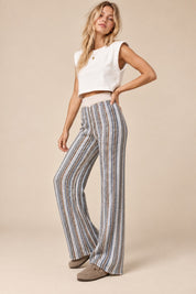 Open Road Radio Striped Wide Leg Knit Pants in Blue Beige, photo 2