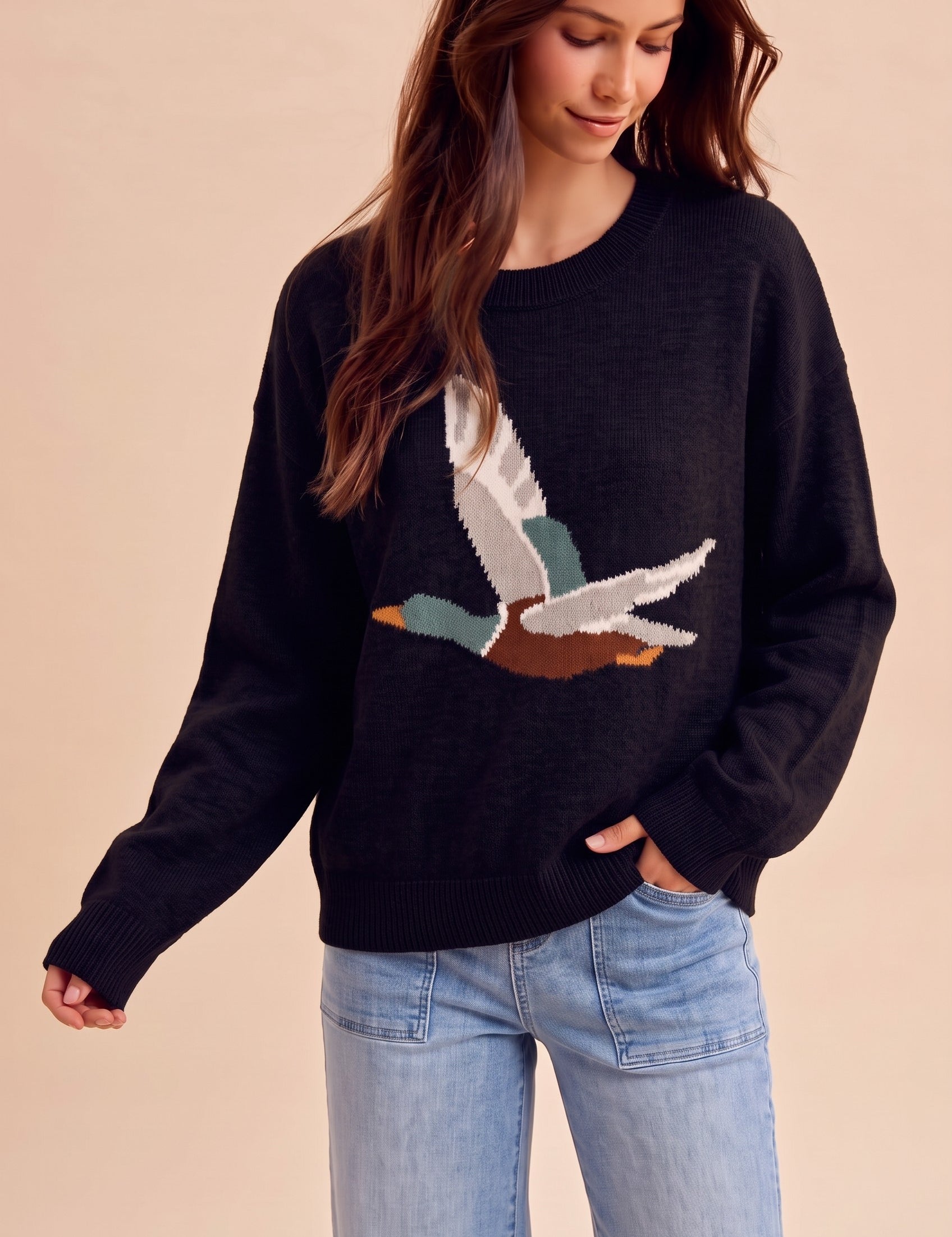 Open Sky Mallard Intarsia Sweater in Black - product photo 1