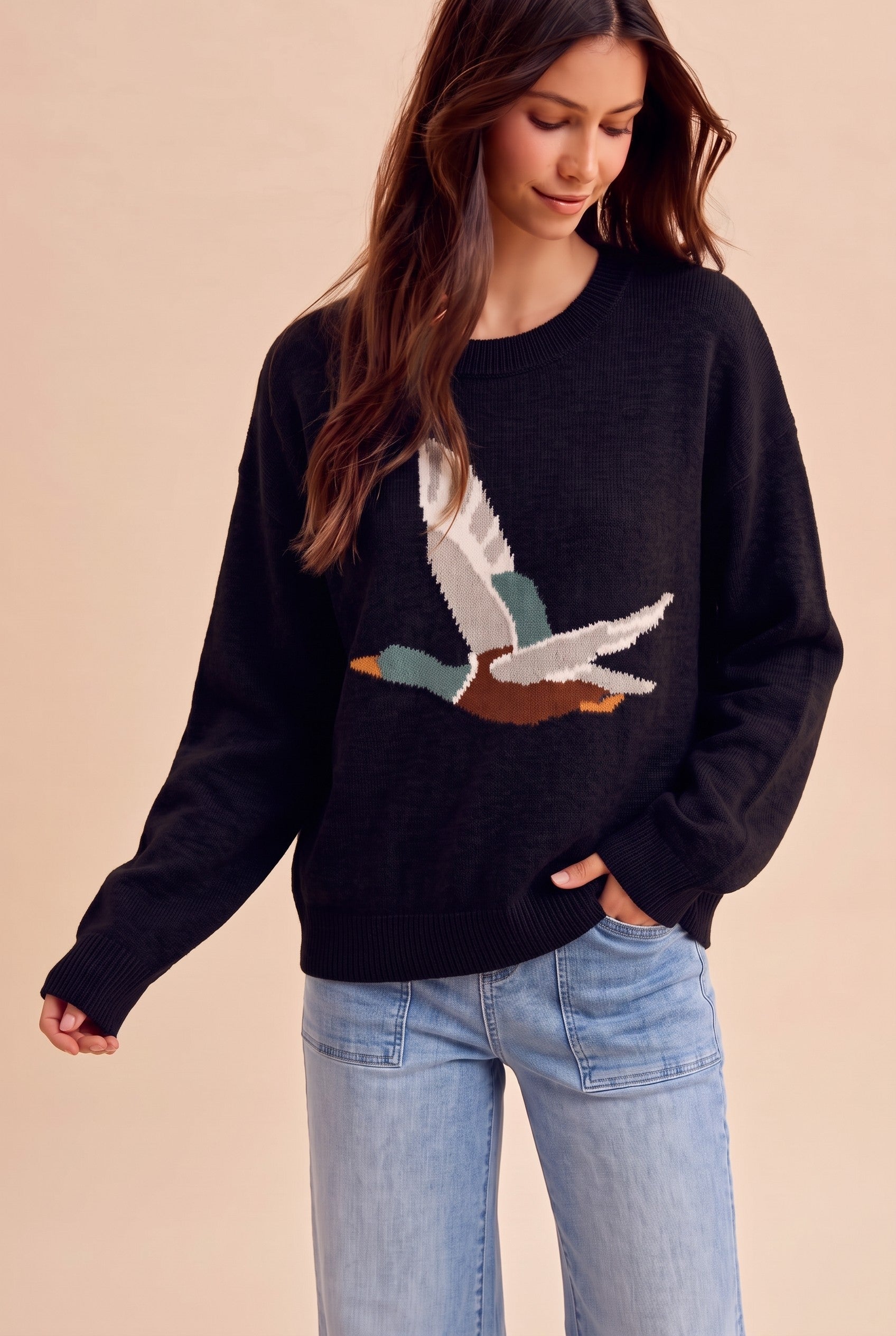 Open Sky Mallard Intarsia Sweater in Black - product photo 1