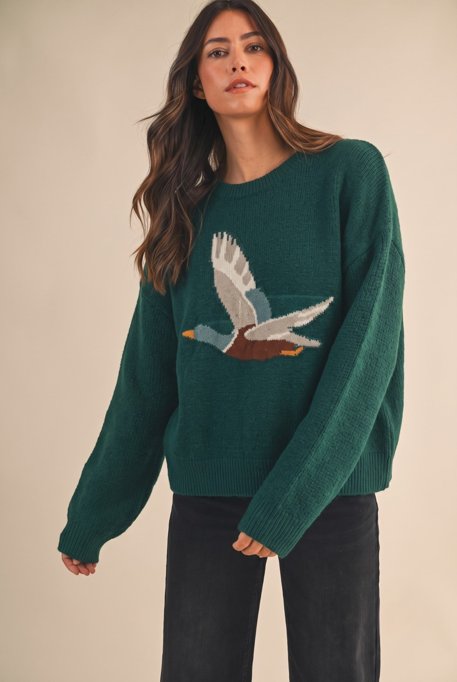 Open Sky Mallard Intarsia Sweater in Hunter Green - product photo 1
