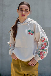 Orchard Stitch Embroidered Hoodie in Light Beige - product photo 1