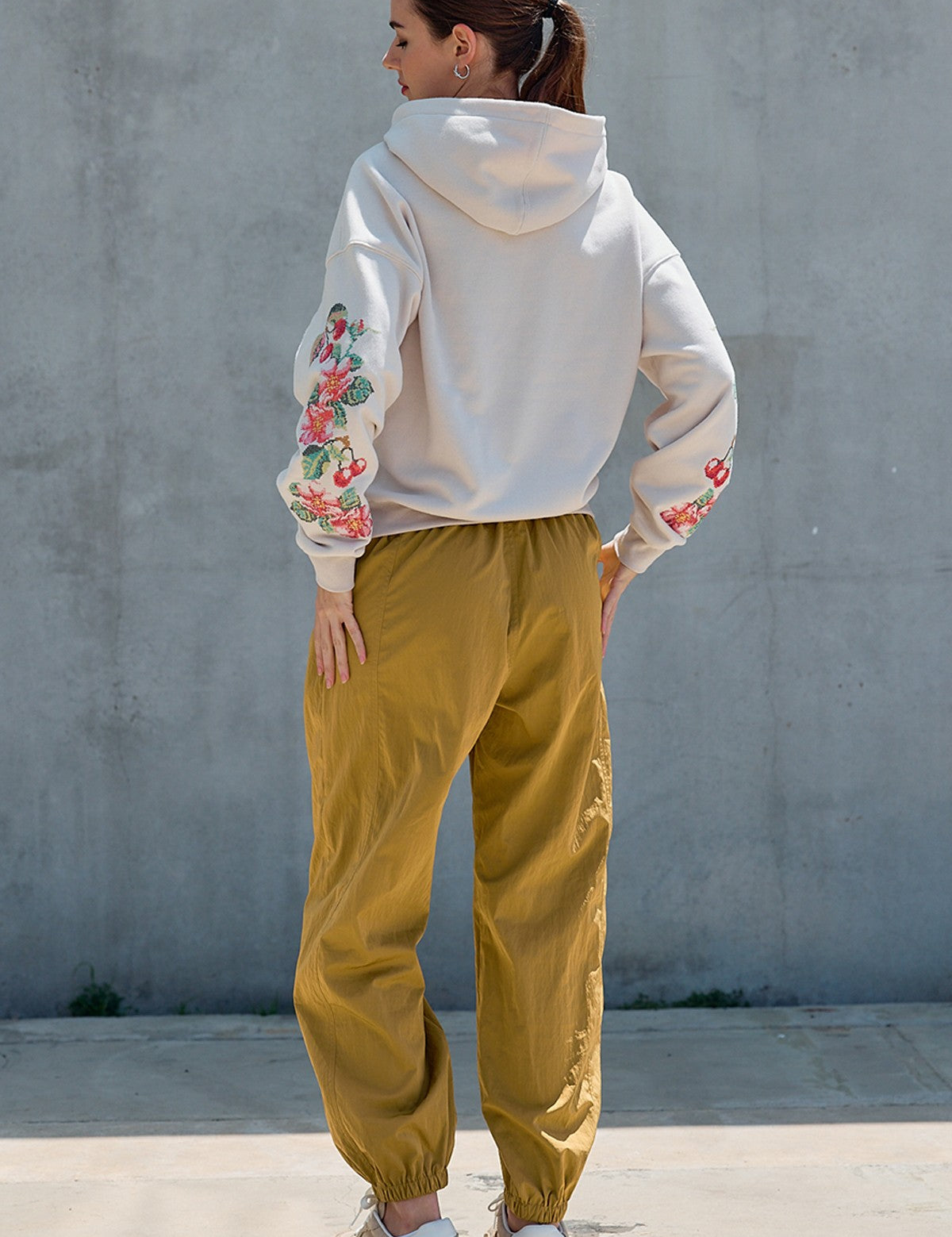 Orchard Stitch Embroidered Hoodie in Light Beige - product photo 3