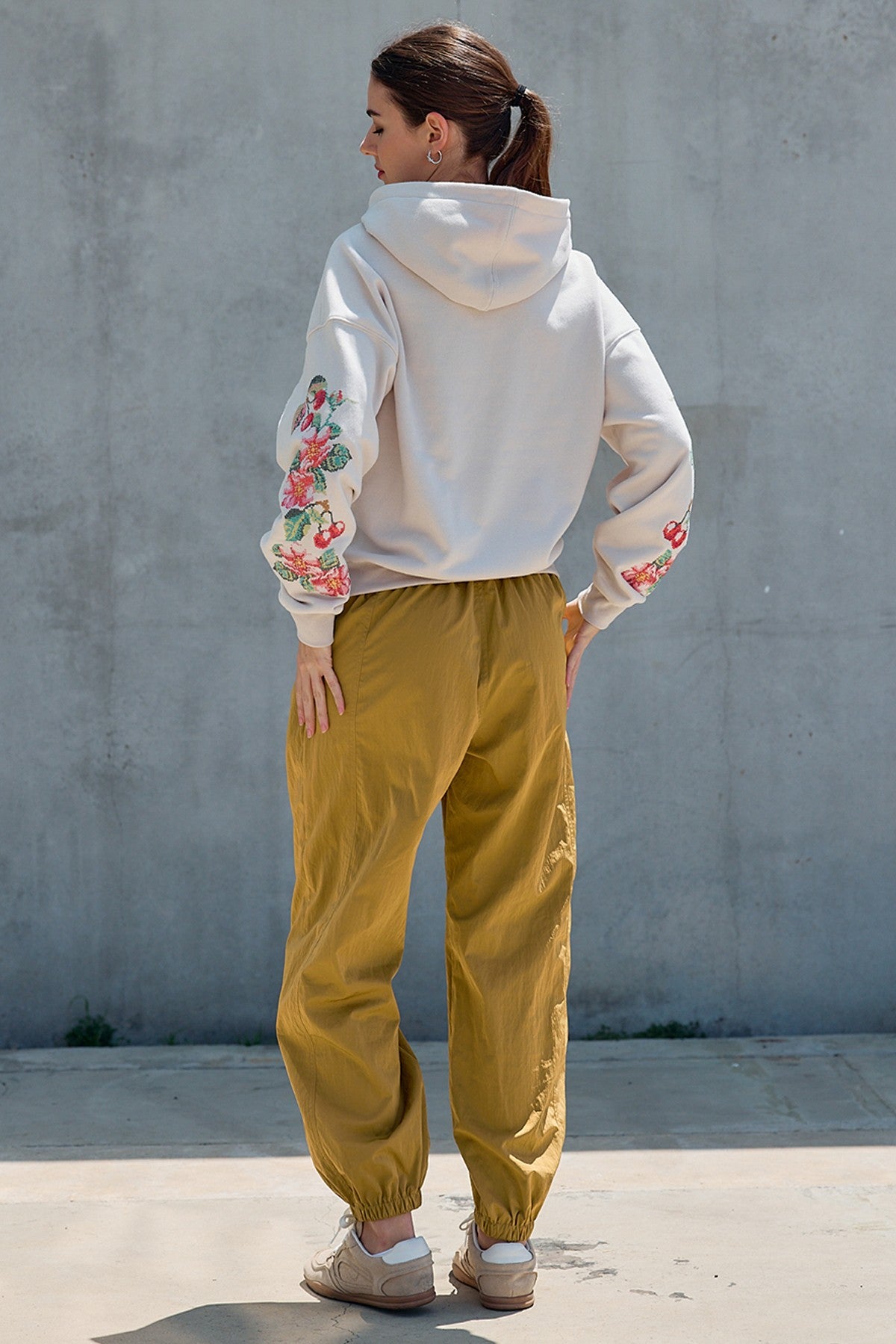 Orchard Stitch Embroidered Hoodie in Light Beige - product photo 3