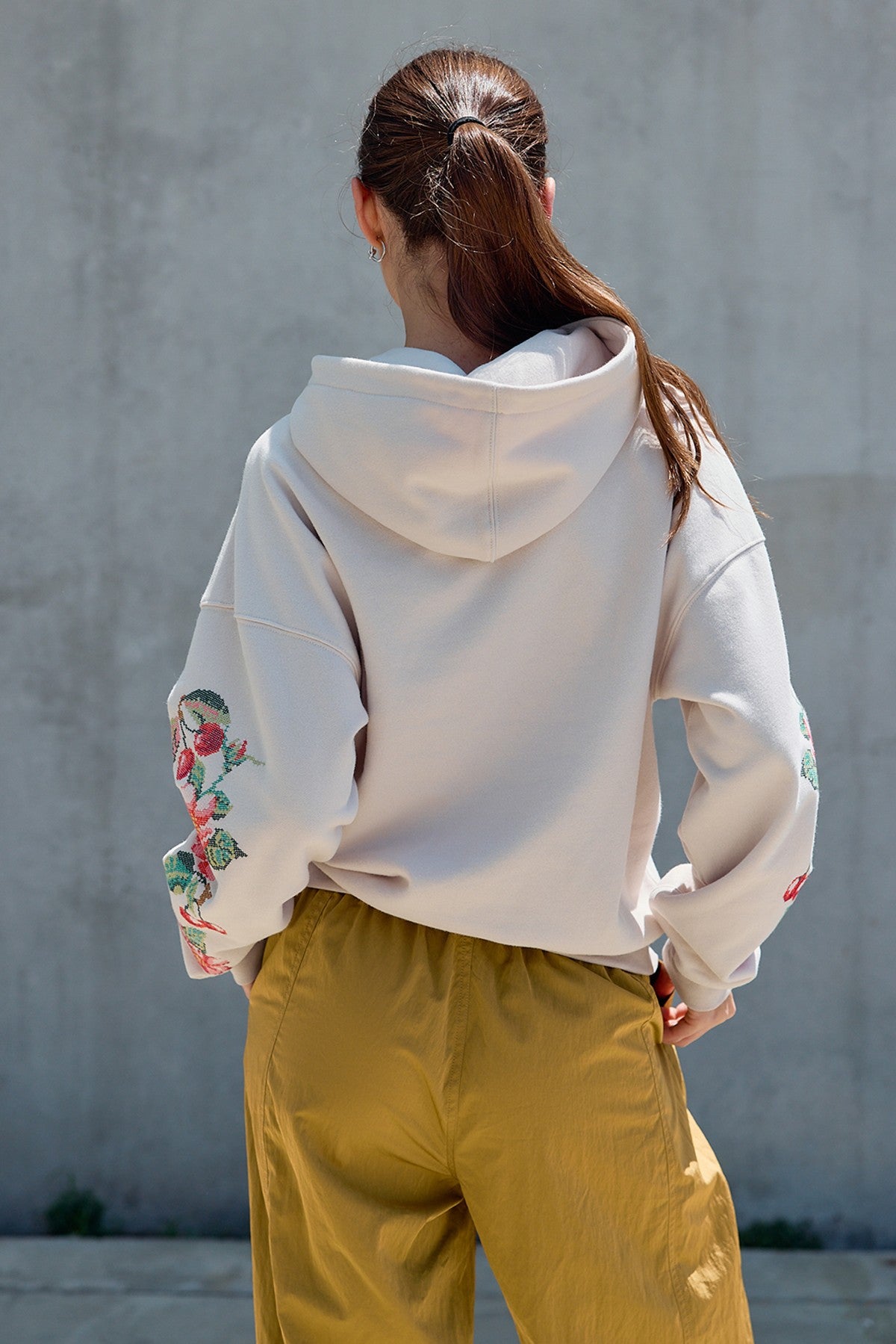 Orchard Stitch Embroidered Hoodie in Light Beige - product photo 4