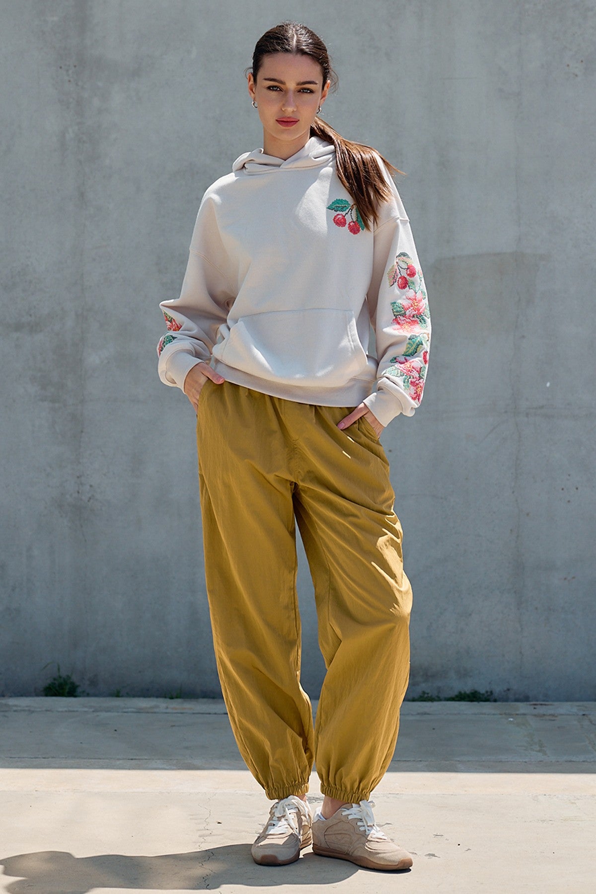 Orchard Stitch Embroidered Hoodie in Light Beige - product photo 6