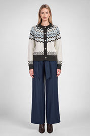 Oslo Fair Isle Button Cardigan - Ivory Charcoal